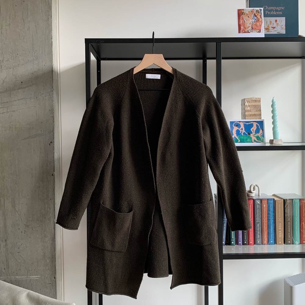 OAK + FORT Ribbed Dark Green Cardigan
